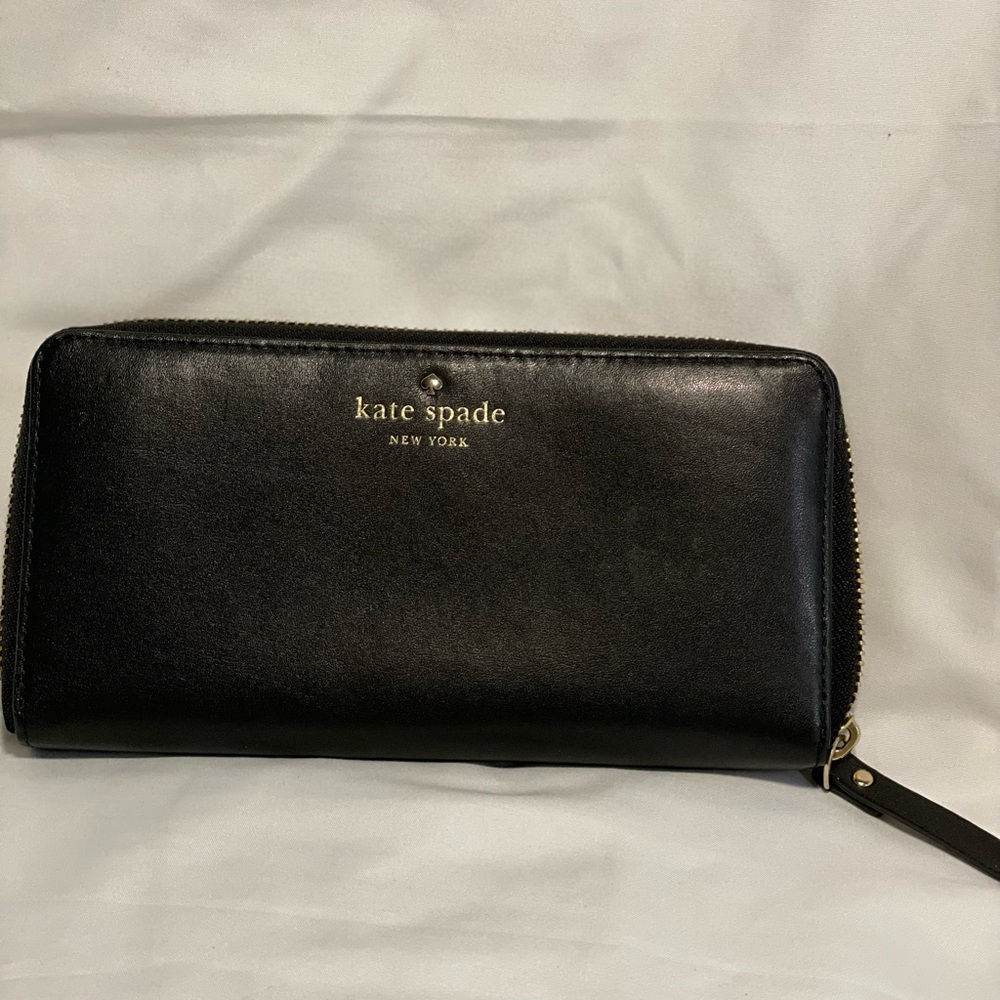 Kate Spade black leather zip around long wallet